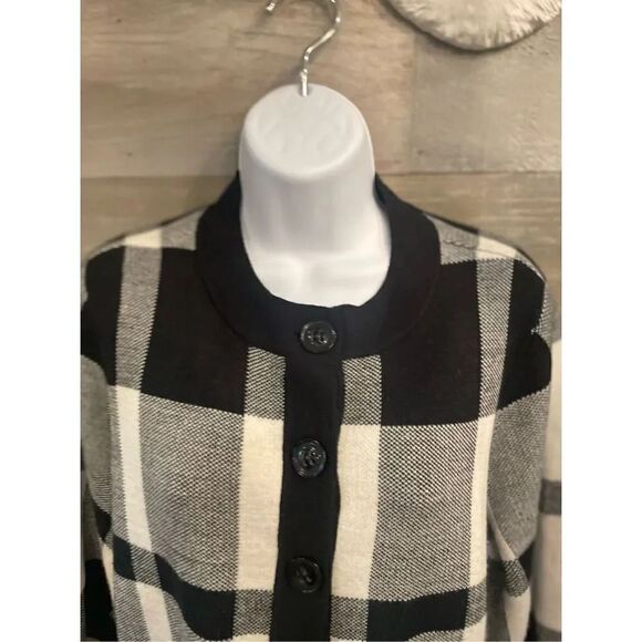 Designers originals L 3/4 sleeve 3 button front open bottom cardigan black white - Picture 2 of 8